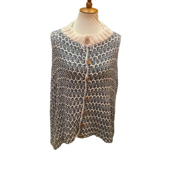 Simply Noelle Slate Blue & Cream Button Down Poncho/Shawl/Shrug-One Size - Picture 12 of 15